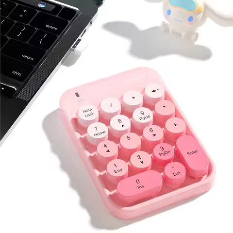 MOFII Z5 Pink Wireless Numeric Keypad, Retro Round Keycaps, Portable External Number Pad for Account