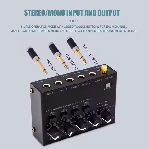 Professional Sound Mixer 4 Channel Mixer Stereo with 2pcs 6.5 3.5mm Converter RCA Output Mixer Mini 
