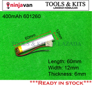 3.7V 400mAh 601260 Lipo Battery Rechargeable Battery for Tablet MP3 MP4 MP5 Bluetooth Receiver Speak