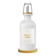 Glass Mouthwash Dispenser11.8 Ounce Bathroom Countertop Reusable Bottle with Nozzle and Bamboo White