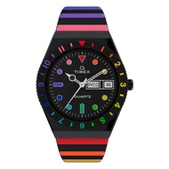 TIMEX TW2V65900 Q Timex Rainbow Black นาฬิกาข้อมือผู้หญิง สีดำ-เรนโบว์ หน้าปัด 36 มม.