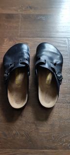 勃肯 德國製 經典 半包 拖鞋 BIRKENSTOCK Boston 波士頓 真皮 休閒拖鞋 黑 懶人鞋 全新鞋底