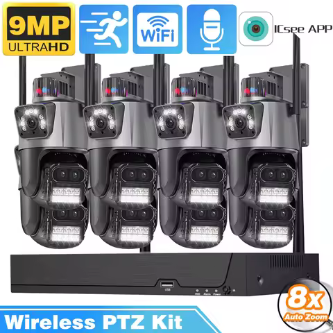 9MP HD Wireless IP Camera Set 8X Zoom Dual Lens Security Proction PTZ WIFI Camera 8CH 5MP NVR Video 