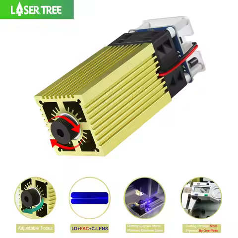 LASER TREE 4W 5W Laser Module 12V Adjustable Focus Blue Laser CNC Head for Laser Cutting Engraving M