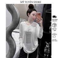 Long-sleeved Mesh T-shirt with Beautiful Stone-embellished Water Cup, Freesize Under 52kg - MTS