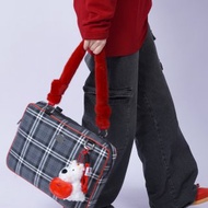 Rebirth野生設定小眾紅色格紋撞色上課蘋果MacBook單肩斜挎電腦包