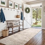3x8 Hallway Washable Runner Rug - Non-Slip Kitchen Rugs with Rubber Backing Abstract Neutral Low-Pil