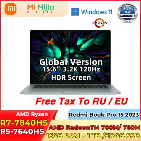 Xiaomi Redmi Book Pro 15 2023 Laptop AMD Ryzen R7-7840HS Mi Notebook 16G RAM 512G 1TB SSD 15.6" 3.2K