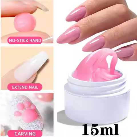 5/15ml Pink Solid Nail Gel Non-Stick Hand Nail Extension Gel 3D Carving Building Gel 9 Colors Hard N