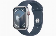 Apple - Apple Watch Series 9 銀色鋁金屬 GPS + 流動網絡 45mm 運動錶帶 - M/L (風暴藍色)
