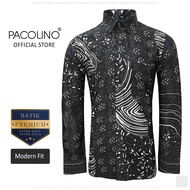 Pacolino - (Modern Fit Cutting) Black Color Malaysia Men Premium Batik Long Sleeve Kemeja Batik Lela