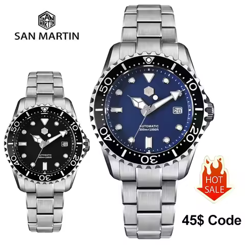 San Martin SN0009 Mechanical Watches 40mm Enamel Dial YN55 Automatic Movement Luxury Watch 300m Wate