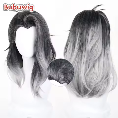 Bubuwig Synthetic Hair Fade Cosplay Wigs Valorant Fade Halloween 52cm Long Straight Black Mixed Silv