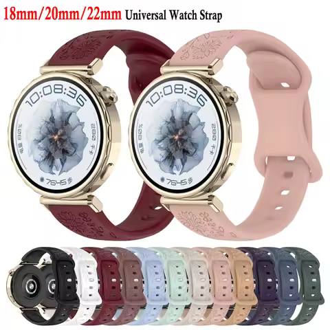 3D Carved Flowers Premium Silicone Watch Band Rubber Watch Strap 18mm 20mm 22mm Universal Watch Stra