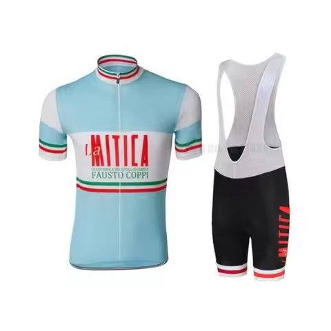 La Mitica Fausto Coppi Retro Cycling Jersey Set Breathable Bike Jersey Maillot Ciclismo Hombre Summe