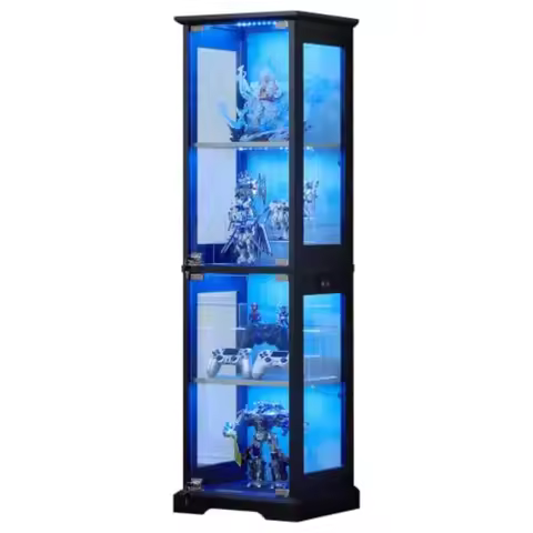 Farmhouse Narrow Glass Display Cabinet with Doors and Lock