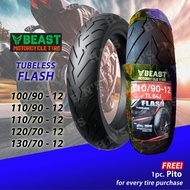 Beast Motorcycle Tire Tubeless Flash 100/90-12 110/90-12 110/70-12 120/70-12 130/70-12 Free Pito