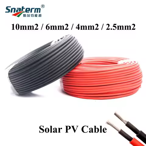 Solar Cable 10mm2/6mm2/4mm2/ 2.5mm2 8/10/12/14AWG Black or Red Solar PVC Insulated Electrical Connec