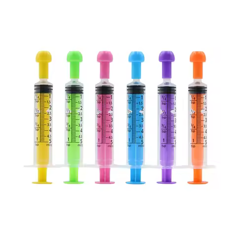 2PCS 5ml 10ml Color Straight Mouth Syringe with Plastic Cap Pet Animal Feeding Syringe Rubber Stoppe