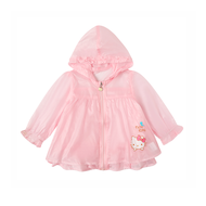 Áo Khoác Hello Kitty Cho Bé Gái Mùa Hè Mỏng Có Mũ Trùm Đầu Khóa Kéo Che Nắng Áo Khoác Ngoài Thường N