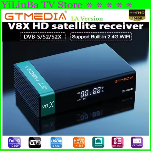 [Genuine]GTMEDIA V8X HD 1080P Satellite Receiver DVB-S/S2/S2X Built-in 2.4G WIFI H.265 Upgrade by GT