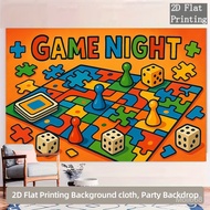 2D Flat Photo Backdrop 2D Design Night Game Party Banner-Colorful Tabletop Theme Pattern Made Of 2 P