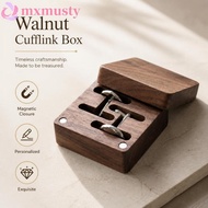 MXMUSTY Walnut Cufflink Box, Solid Magnetic Closure Cufflink Organizer, Gift for Him Flip‑top Person