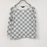 BURBERRY Burberry 七分袖/長袖T卹，格紋圖案，白色/黑色，2碼，古著