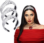 3 Pcs 1970s Disco Headband Accessories for Women, Glitter Silver Mirror Knotted Bow Headband for Ret