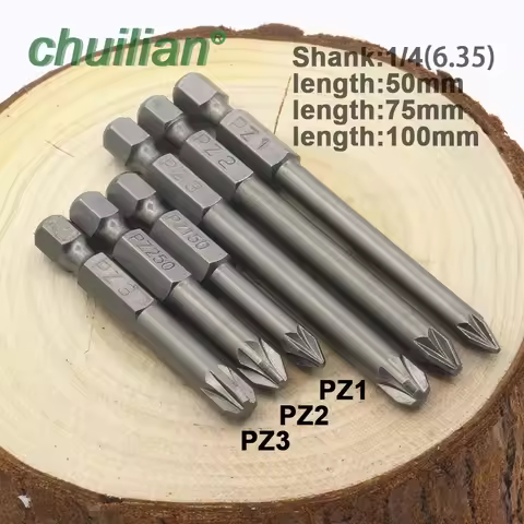 PZ1 PZ2 PZ3 Screwdriver Bit Magnetic Pozidriv Pozi Screwdriver Set 1/4" Hex Shank S2 Power Dill Tool