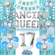 37PCS Dancing Queen 17th Birthday Decor for Girl Dancing Queen 17 Balloons Blue 17th Birthday Disco 