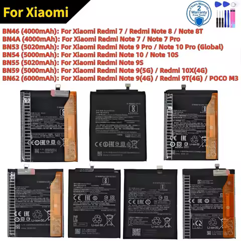 100% New BN46 BN4A BN53 BN54 BN55 BN59 BN62 Battery For Xiaomi Redmi Note POCO M3 7 8 8T 9 9T 9S 10 