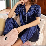 M-5XL Women Sexy Silk Satin Pyjamas Set Short Sleeve Sleepwear Pajamas Suit Buja Tidur