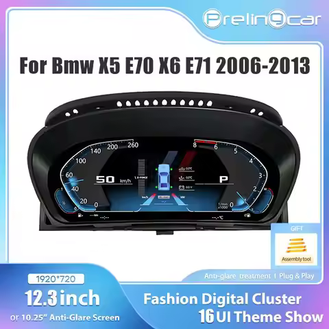 12.3 LCD Digital Dashboard For BMW X5 E70 X6 E71 2006-2013 Years With Navigation Panel speedometer V
