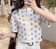 [Brand New]Sezane Lorna Shirt Ecru&Blue Flowers Knit Top