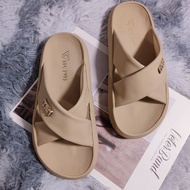 MIN WOMEN'S SLIPPERS WITH CROSS-SANDAL X BEIGE ATC1993 4 SUPER LIGHT SEGMENTS, SOFT WAX LEATHER MATE