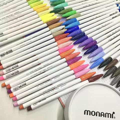 Monami 60 Colors Fiber Watercolor Ballpoint Pen Marking Key Points Water-based Colored Gel Pen Stati