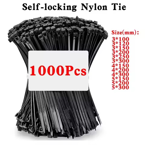 1000Pcs Self-locking Plastic Nylon Cable Tie White/Black 5X300mm Cable Tie Fastening Ring 3X200mm Ca