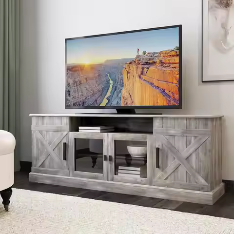65 Inch Modern Farmhouse Industrial Style Entertainment TV Stand for TVs Up to 70 Inches, Versatile 