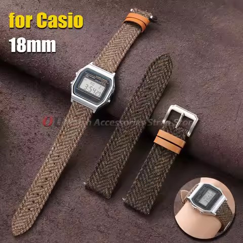 Vintage Tweed Nylon Leather Watchband 18mm for F-91W W-800H SGW400 F84 F105/108 A158/168 AE1200/1300