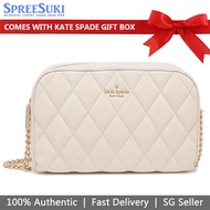 Kate Spade Handbag In Gift Box Crossbody Bag Carey Smooth Quilted Leather Mini Camera Bag Parchment Off White # KA592