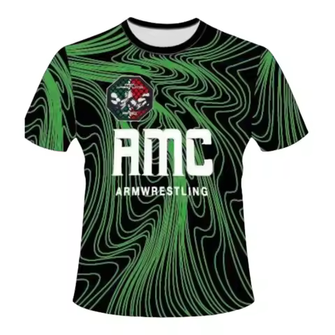 AMC Red and Blue Devon Larratt Arm Wrestling Jersey Short Sleeve Wrist Enthusiasts Training Fitness 