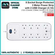 Masterplug Extension Socket, HIGH GLOSS USB Extension Lead, Surge Protection with 2 x 3.1A USB, 8 So