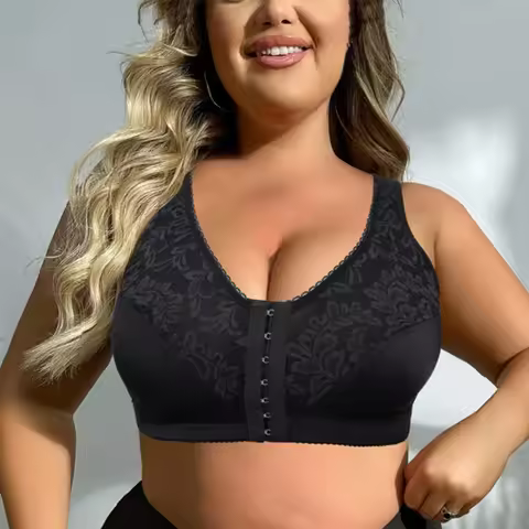 Front Closure Plus Size Bra Lace Wire-free Full Cup Size Unlined Minimize Minimalist Leisure Bra Wom
