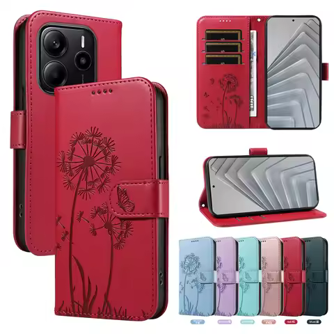 Luxury Magnetic Leather Wallet Flip Case for Xiaomi Redmi Note 14 13 12 11 10 9 8 Pro Plus Dandelion