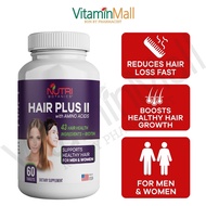 Hair Plus II with Amino Acid & Biotin - 43 Hair Vitamins - Faster Hair Growth, Stop Hair Loss - For 