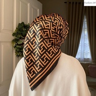 Satin Bawal Letter F Printed Muslim Fashion Hijab Square Corak Color Brown bawal tudung    M90652