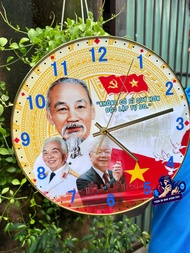 Đồng Hồ Tròn Treo Tường Tráng Gương Bác Hồ Bác Giáp Bác Trọng MS4