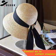 🧸Wide Brim Cloche Straw Hat for Women UPF50 Sun Hat Black Ribbon Knot Wide Brim Woven Bucket Hat Summer Beach Cap Derby