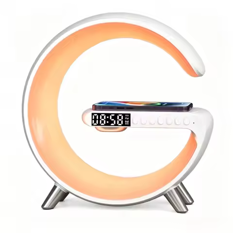 15W Wireless Charger 6IN1 Alarm Clock App Control RGB Atmosphere Night Light Bluetooth Speaker Stati